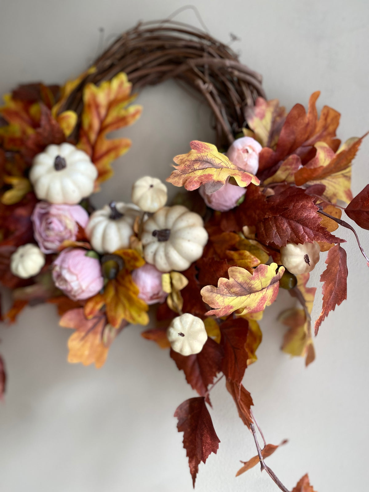 Small Fall Window Wreath with Mini Pumpkins and Leaves | The Hudson ...
