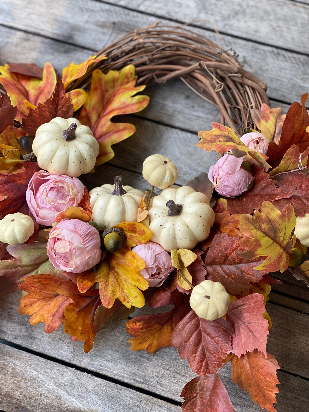 Small Fall Window Wreath with Mini Pumpkins and Leaves | The Hudson ...