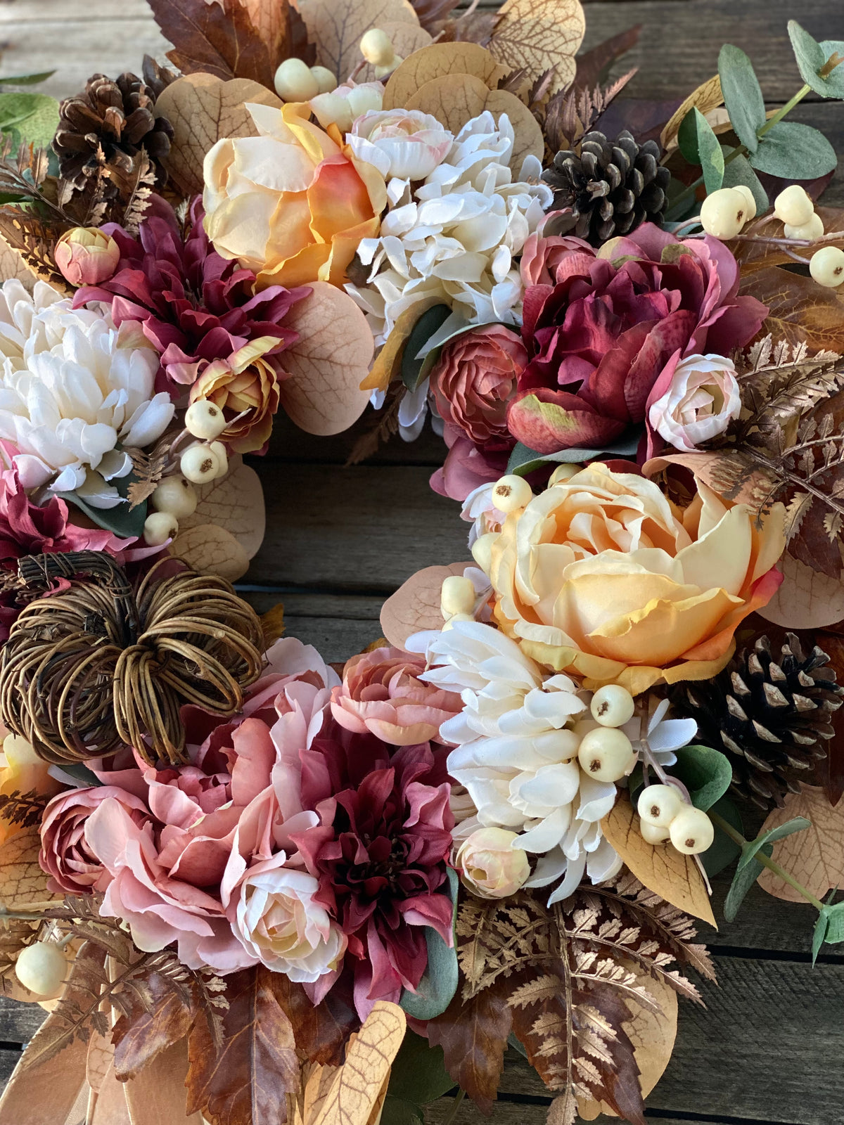 Fall Floral Wreath with Velvet Ribbon and Eucalyptus | The Hudson ...