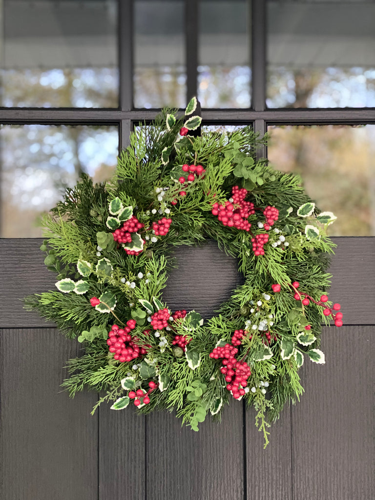 Cypress, Holly, and Berry Wreath/Centerpiece