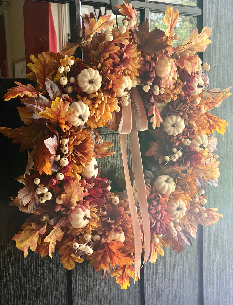 Fall Harvest Wreath with White Pumpkins