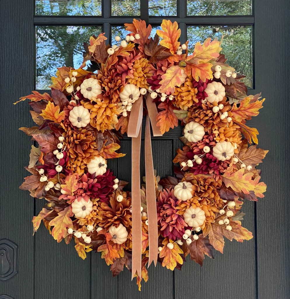 Fall Harvest Wreath with White Pumpkins