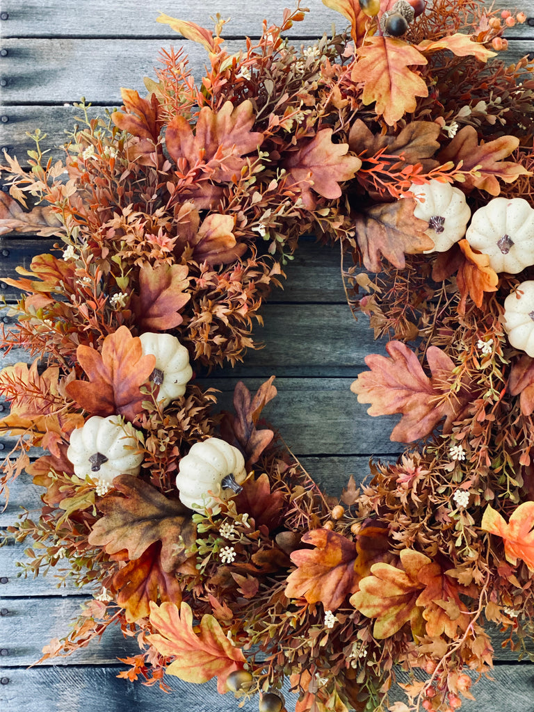 Rust For Fall Rust Colored Fall Wreath with Ivory Pumpkins | The Hudson Valley Wreath ...