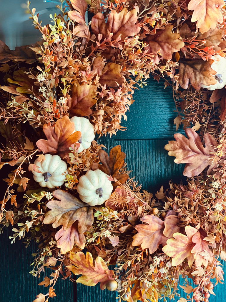 Rust For Fall Rust Colored Fall Wreath with Ivory Pumpkins | The Hudson Valley Wreath ...