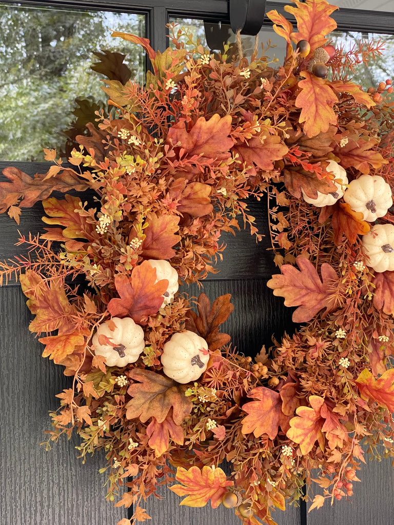 Rust For Fall Rust Colored Fall Wreath with Ivory Pumpkins | The Hudson Valley Wreath ...