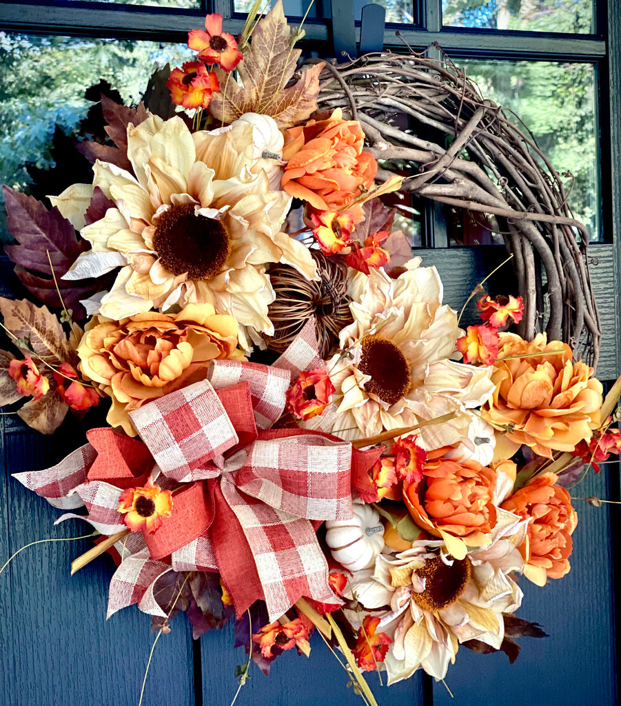 Rustic Farmhouse Fall Wreath with Sunflowers