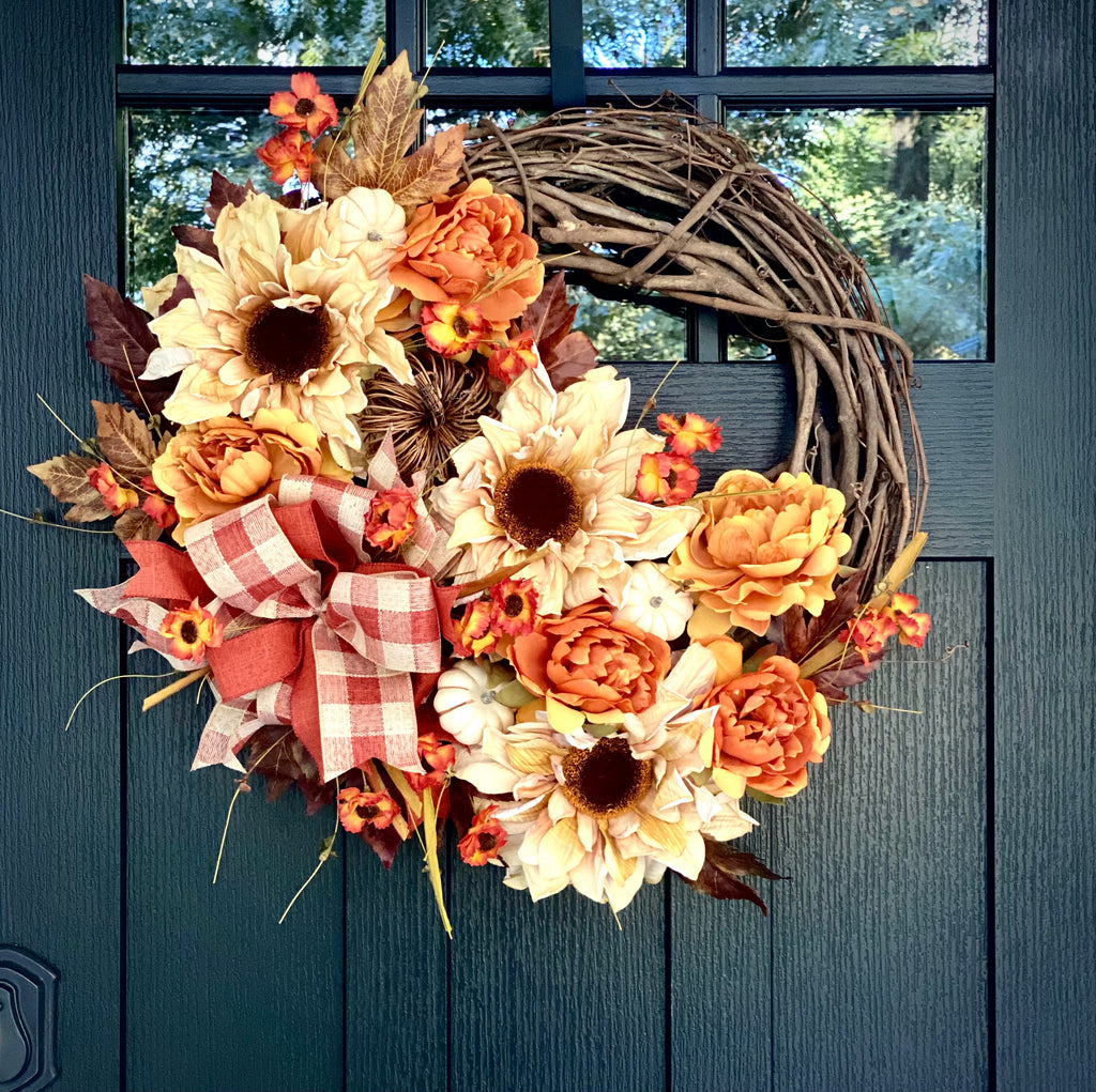 Rustic Farmhouse Fall Wreath with Sunflowers