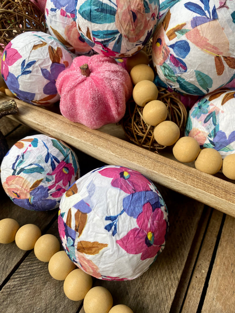 Fall Floral Print Bowl and Vase Filler with Pink Pumpkins