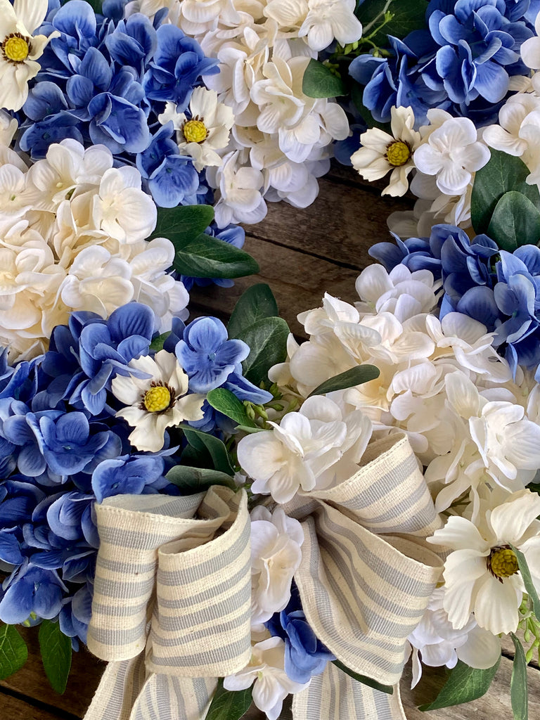 Blue and Ivory Hydrangea Wreath
