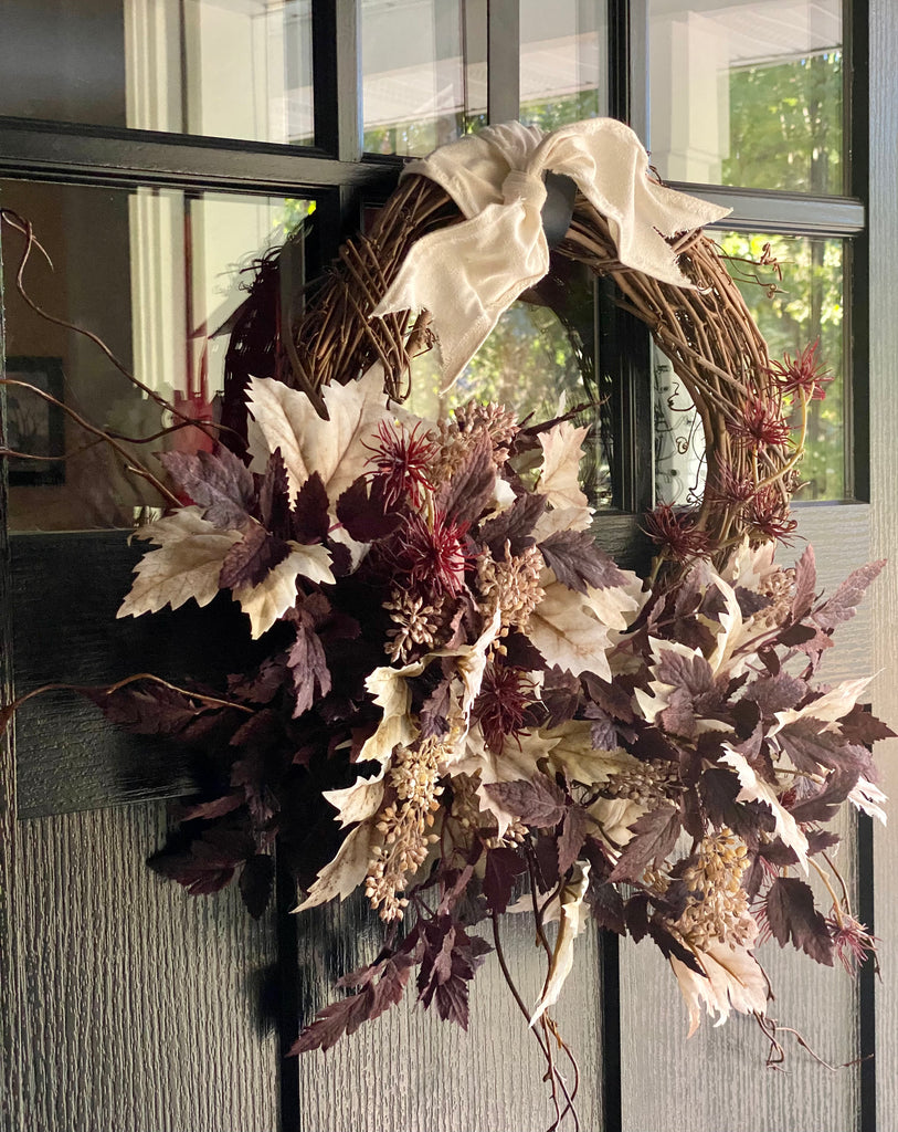Halloween Leaves Wreath with Beige and Purple