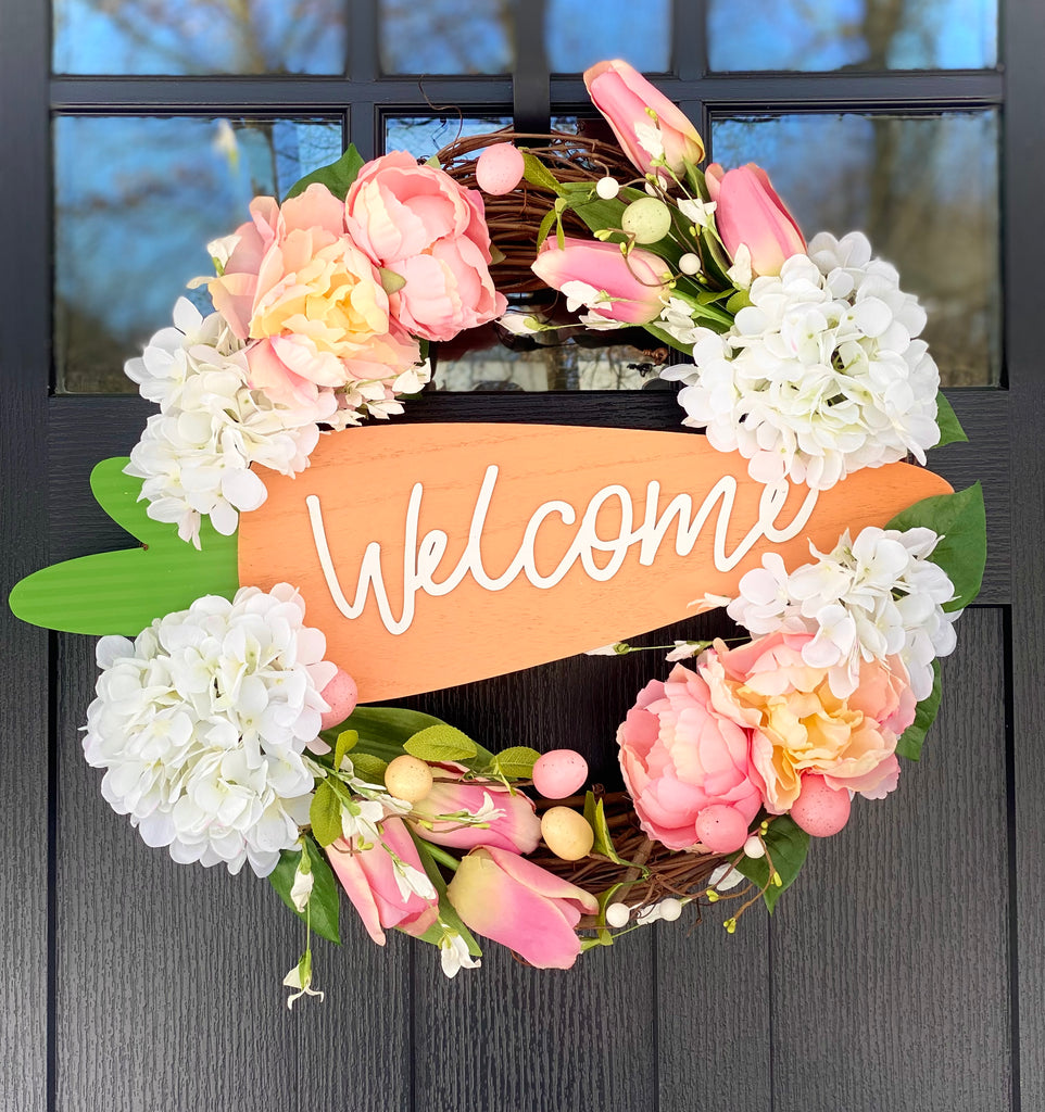Easter Wreath with Carrot Sign and Flowers