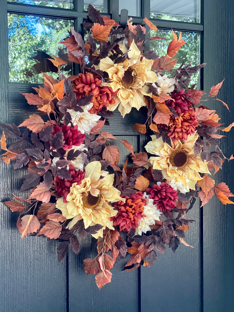 Fall Harvest Wreath with Cream Sunflowers