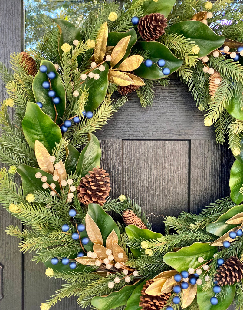 XL Pine Wreath with Gold and Navy