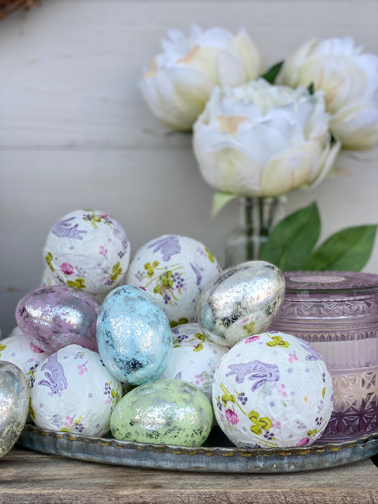 Purple Bunny Bowl Filler with Silver Pastel Eggs