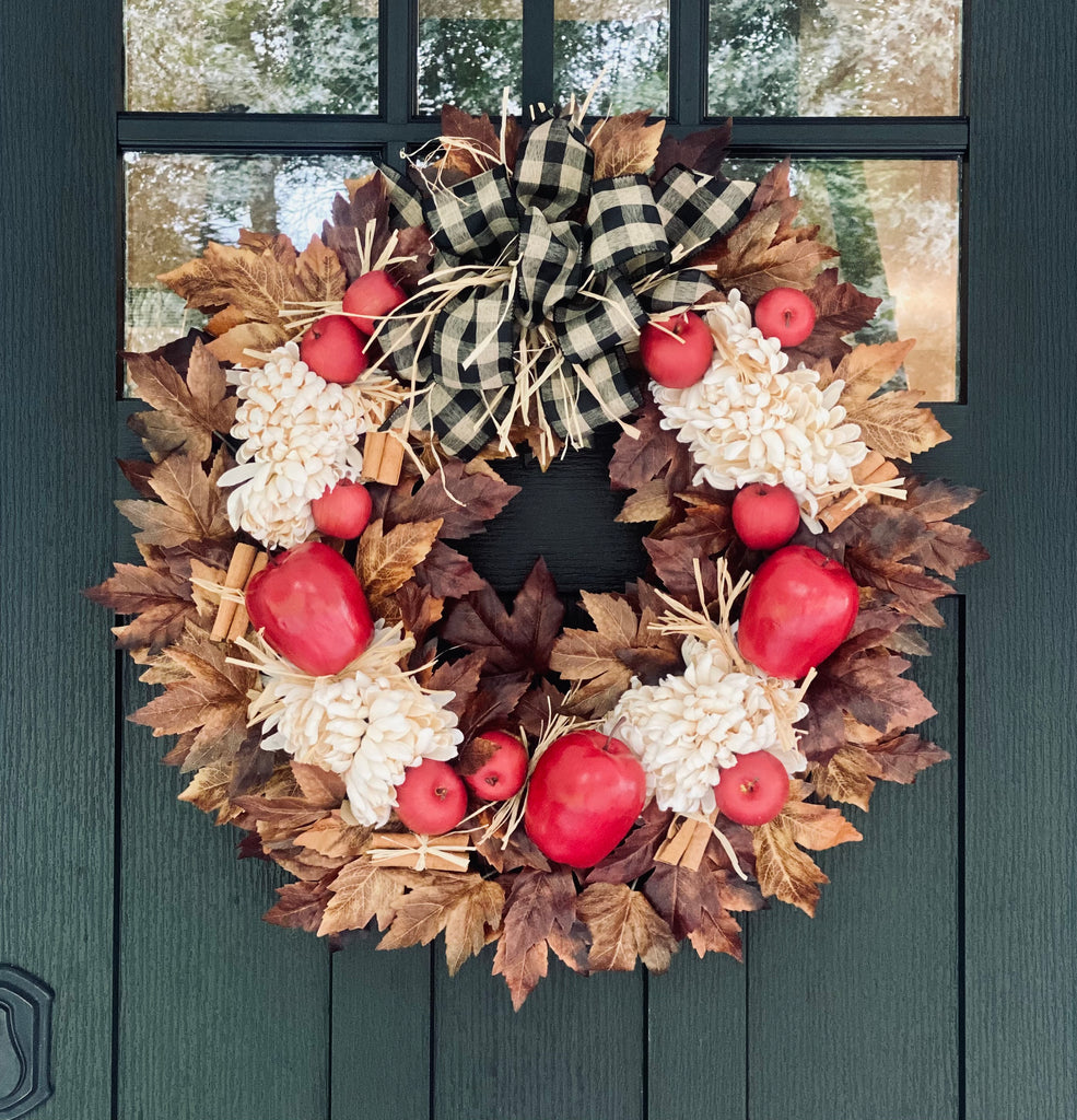 Fall Country Apple Wreath with Maple Leaves