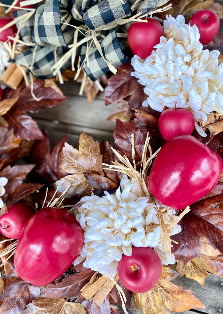Fall Country Apple Wreath with Maple Leaves