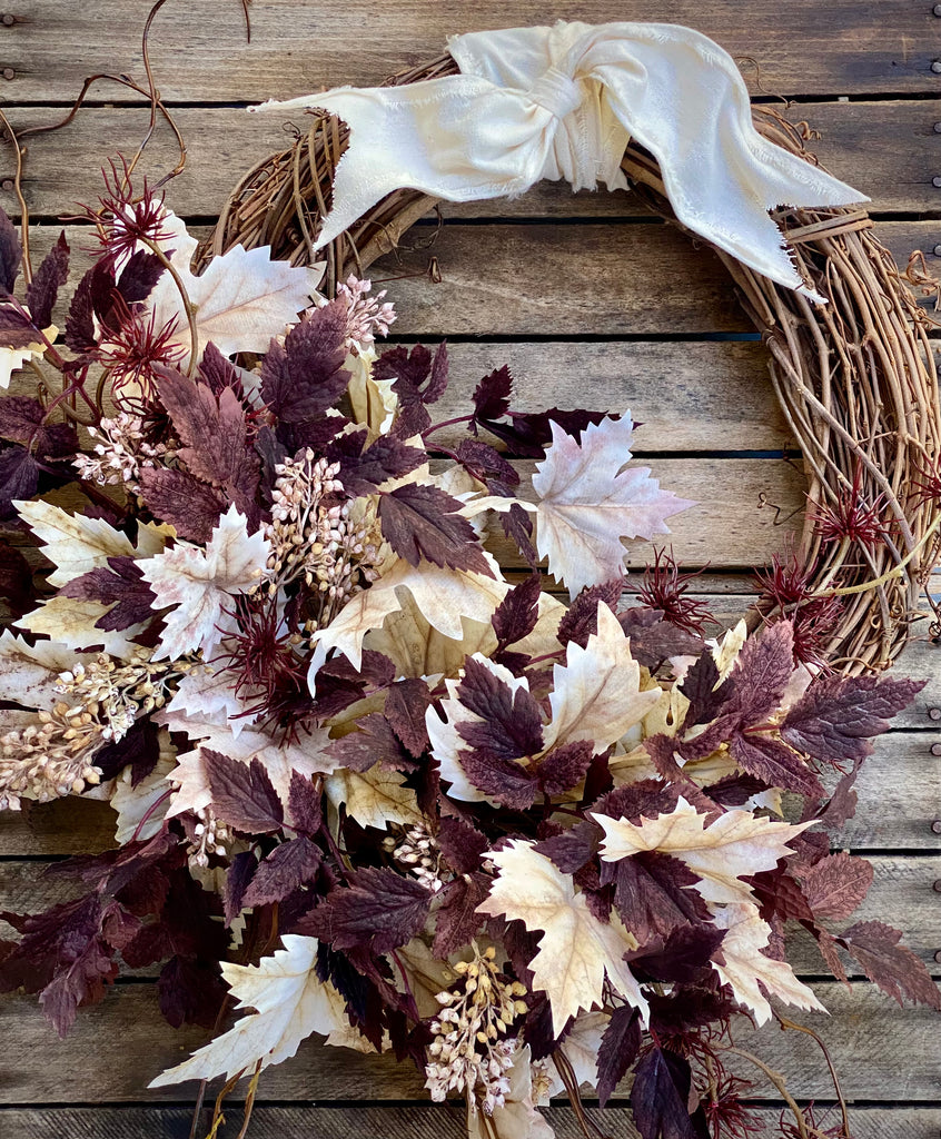 Halloween Leaves Wreath with Beige and Purple