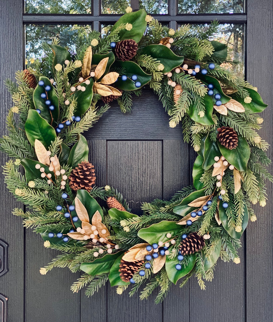 XL Pine Wreath with Gold and Navy