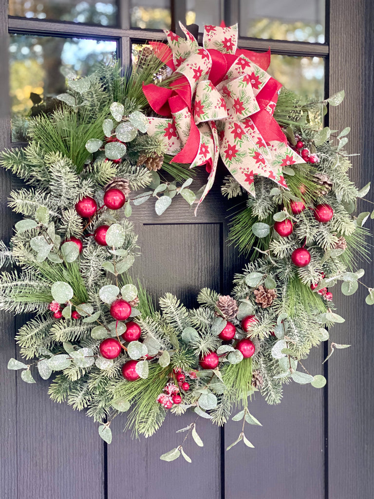 Frosted Pine and Large Berries Wreath with Eucalyptus