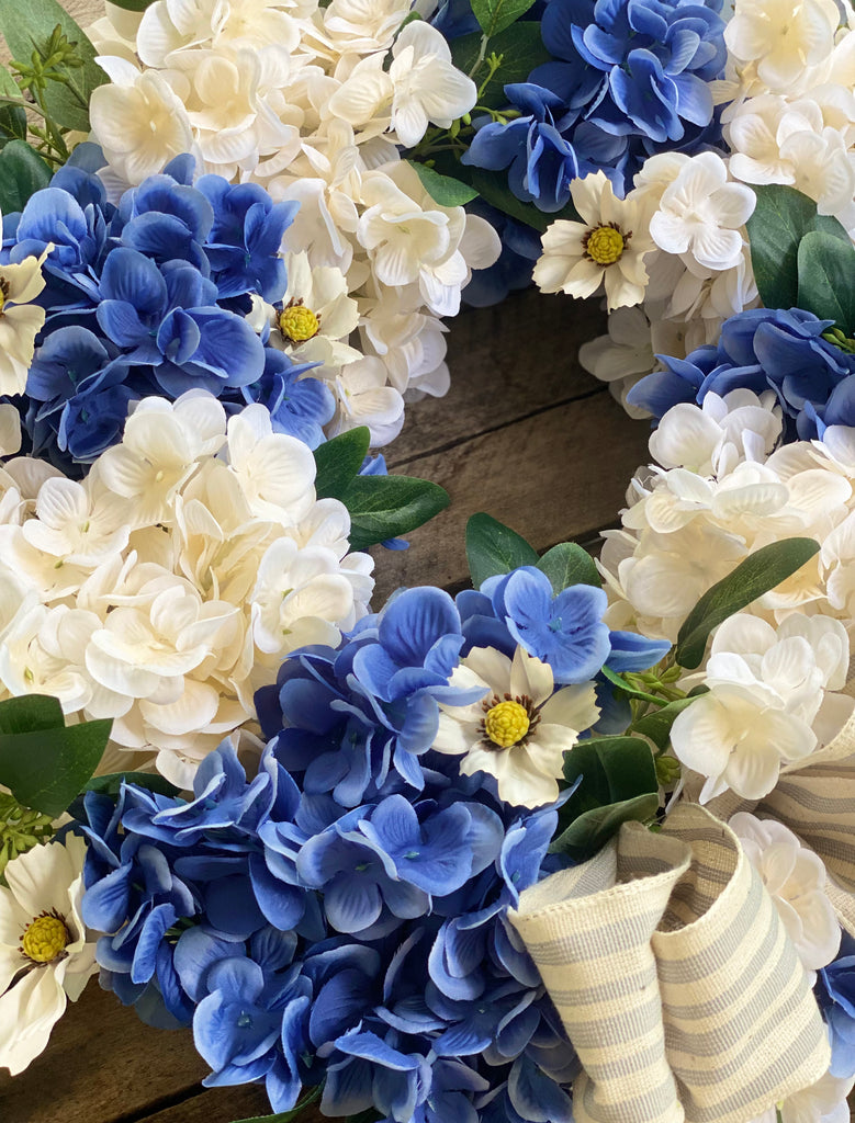 Blue and Ivory Hydrangea Wreath