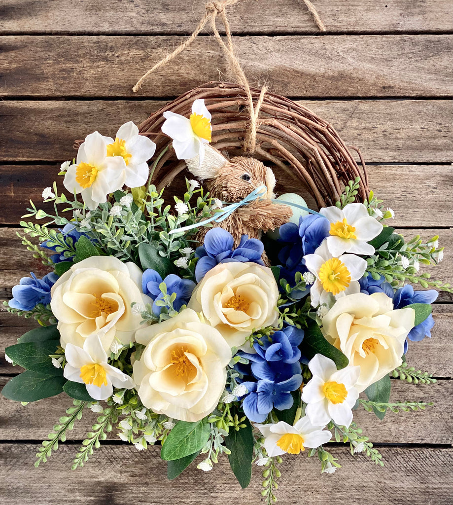 Easter Sisal Bunny Wreath Blue and Yellow