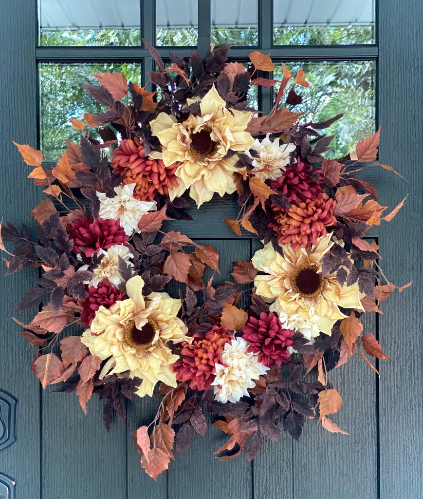 Fall Harvest Wreath with Cream Sunflowers