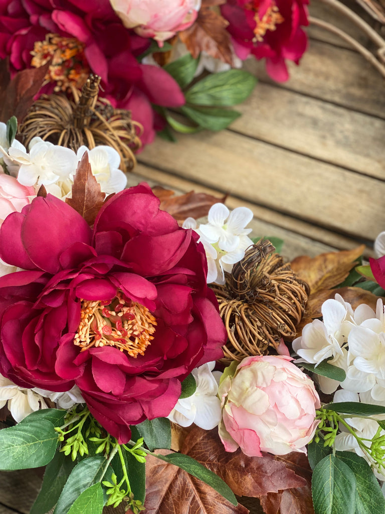 Magenta Peonies with Eucalyptus and Maple Leaves